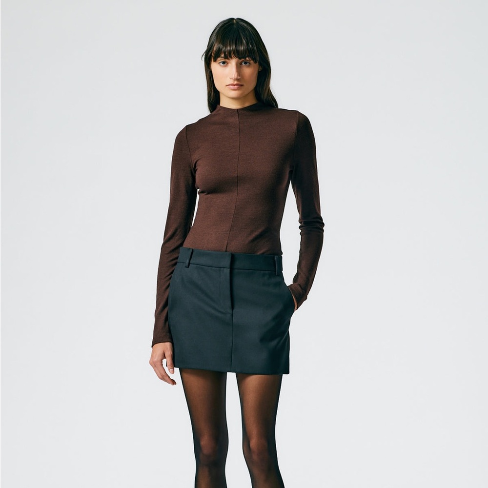 Tibi Wool Jersey Funnelneck Bodysuit